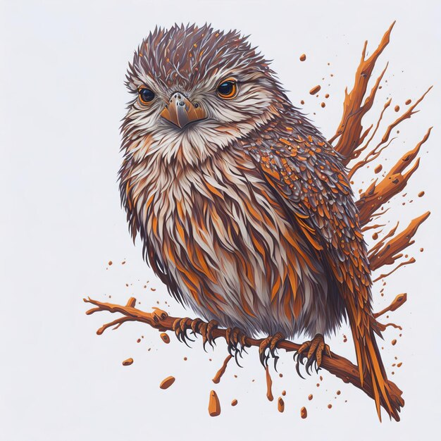 A painting of a bird with a brown and orange feathers.