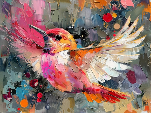 a painting of a bird with a colorful background