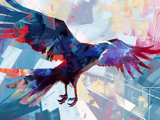 a painting of a bird with a colorful background