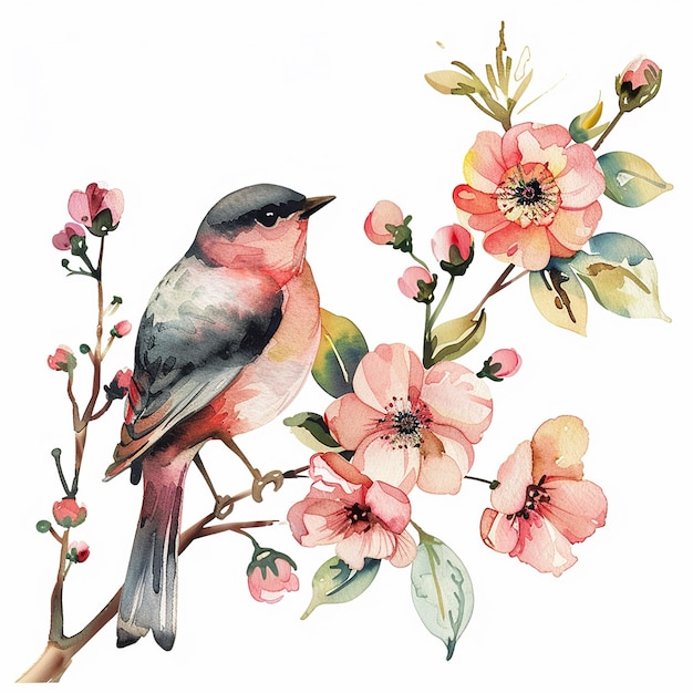 a painting of a bird with flowers and a bird on it