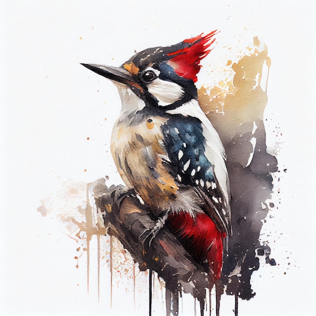 A painting of a bird with red and blue feathers