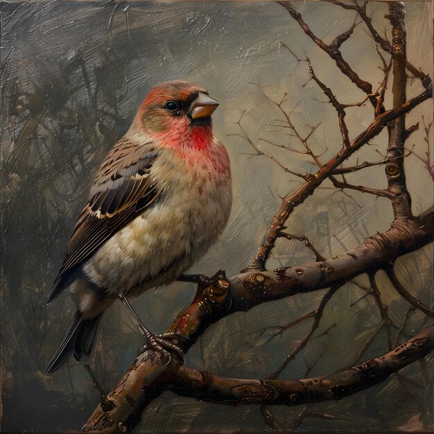 Photo a painting of a bird with a red breast and yellow beak