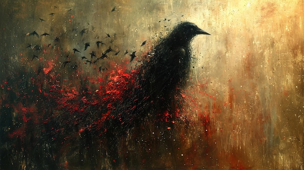 a painting of a bird with red spots on it