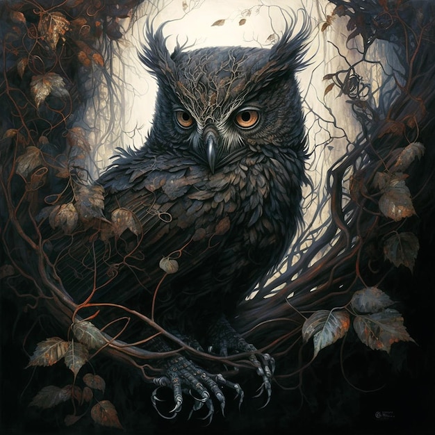 A painting of a bird with the word owl on it