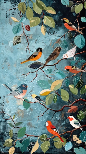 a painting of birds with a bird on it