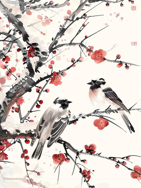 Photo a painting of birds in the year with the date of 11