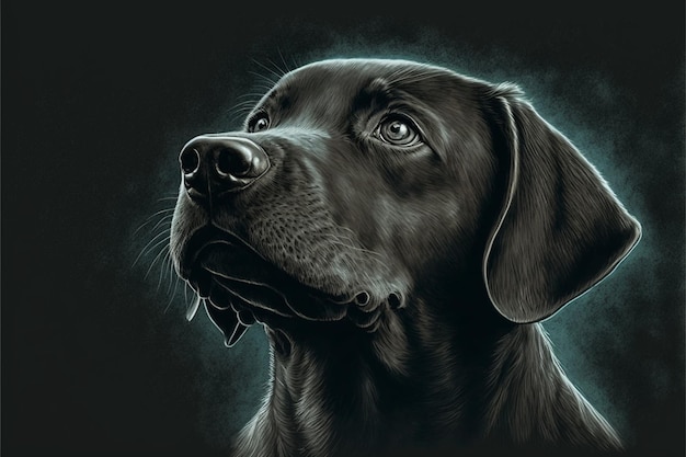 painting of a black dog with a black background generative ai