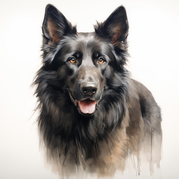 painting of a black dog with a white background generative ai