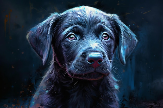 A painting of a black labrador retriever dog.