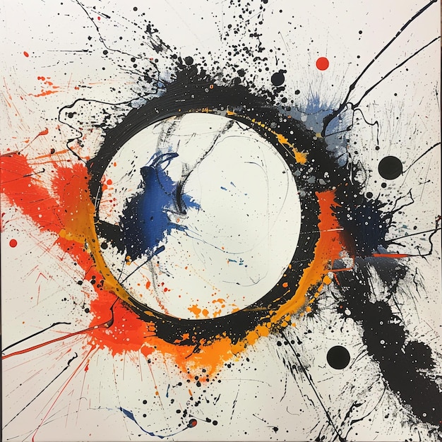 a painting of a black and orange abstract brush and paint