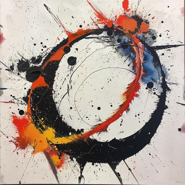 a painting of a black and orange abstract brush and paint