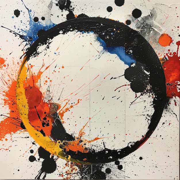 a painting of a black and orange abstract brush and paint