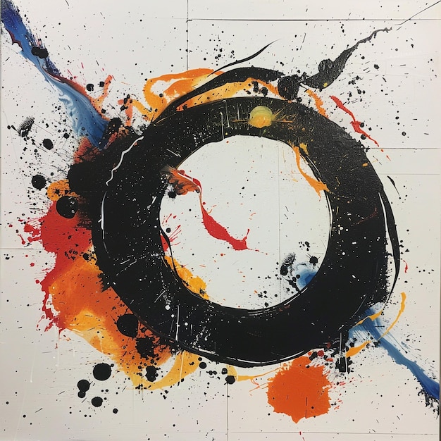 a painting of a black and orange abstract brush and paint