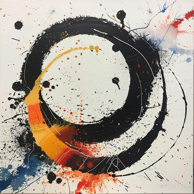 a painting of a black and orange abstract brush and paint