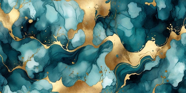 a painting of a blue and gold color