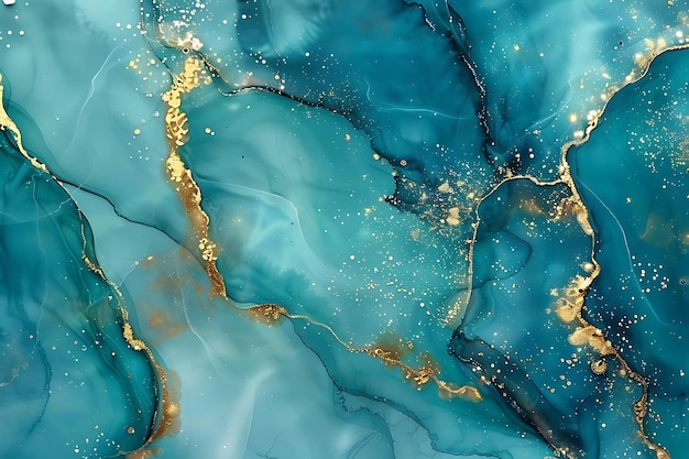 a painting of a blue and gold colored water with the title the gold