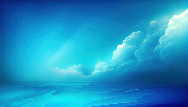 A painting of a blue ocean with clouds in the sky generative AI