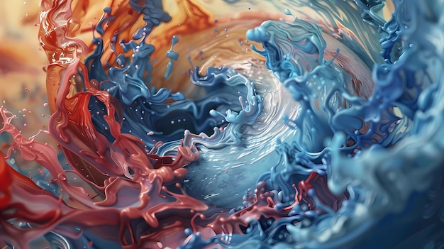 a painting of a blue and orange liquid with the words  the word  on it