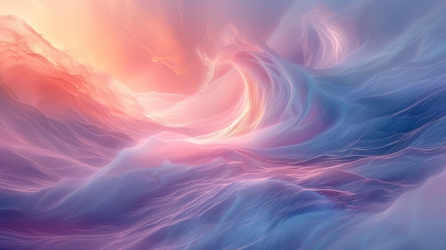 A Painting of a Blue and Pink Wave