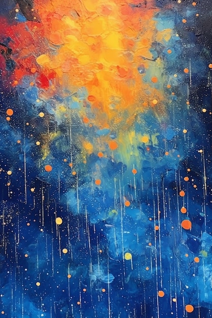 A painting of a blue sky with orange and blue colors