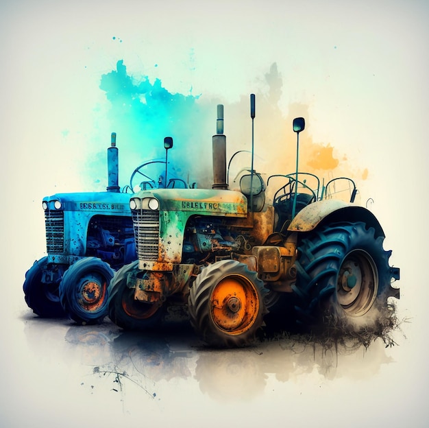 A painting of a blue tractor with the word ford on the front.