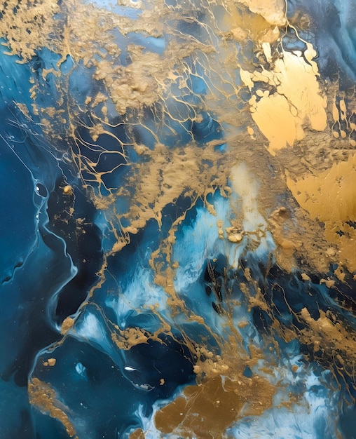 Painting in blue turquoise and gold paint