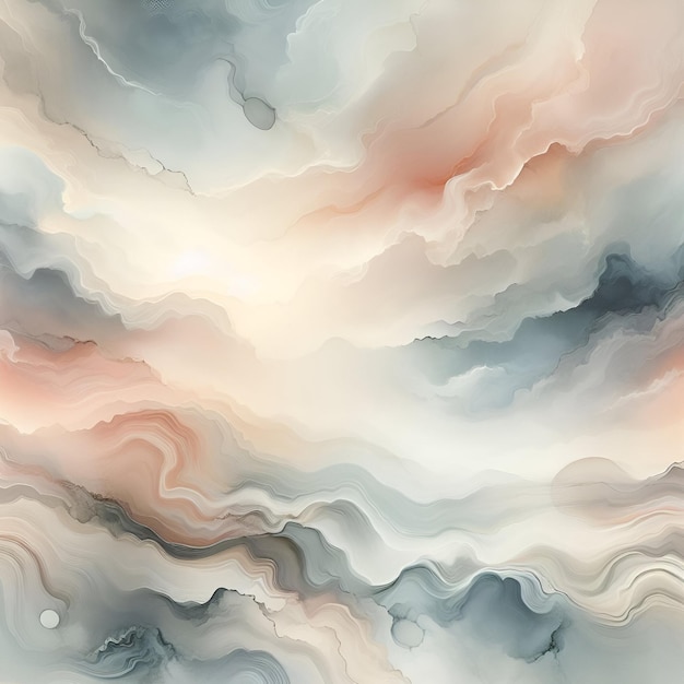 a painting of a blue and white abstract background with a green and orange swirl