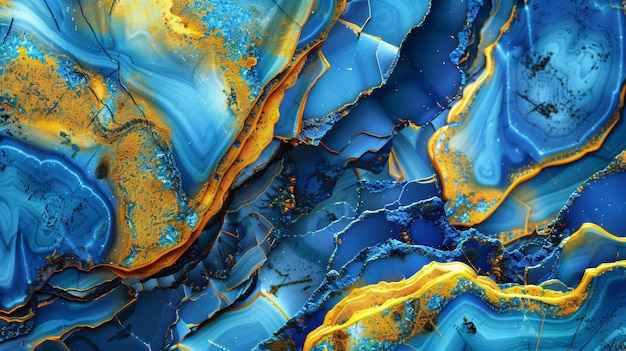 a painting of a blue and yellow marble with the word  blue  on it