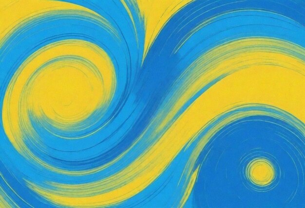 a painting of a blue and yellow swirl is shown