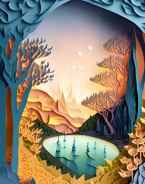 A painting of a boat in the forest