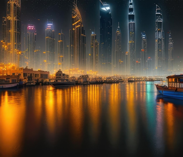 A painting of a boat in the water with a building in the background.