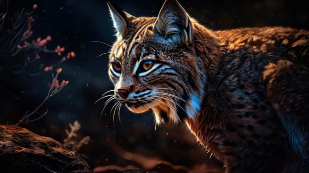 A painting of a bobcat in the dark