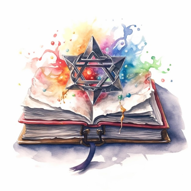 Painting of a book with a star of david on top of it generative ai