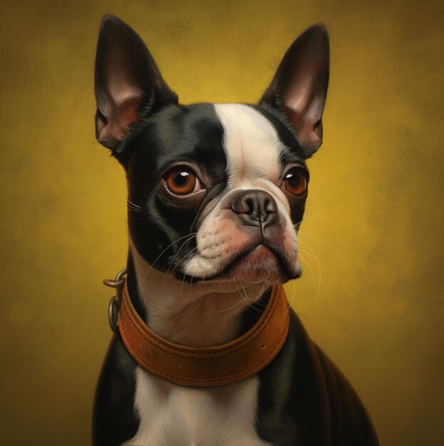 Photo a painting of a boston terrier with a collar