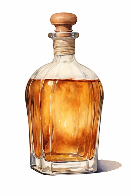 painting of a bottle of alcohol with a wooden stopper generative ai