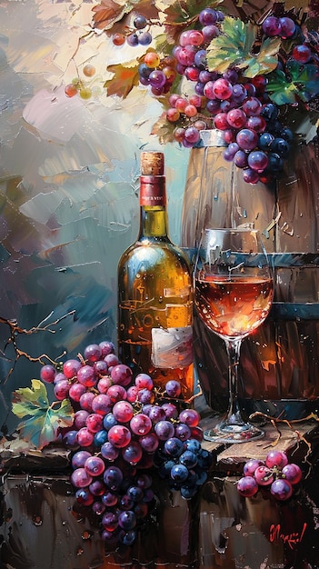 a painting of a bottle of wine and a bottle of wine