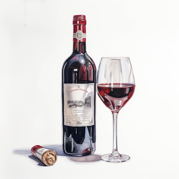 Painting of a bottle of wine and a glass of wine generative ai