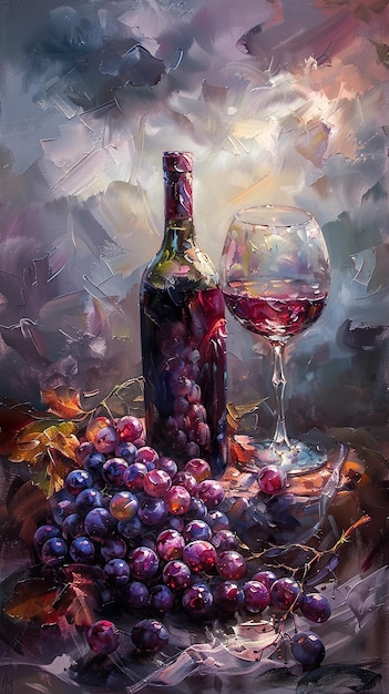 a painting of a bottle of wine and a glass of wine