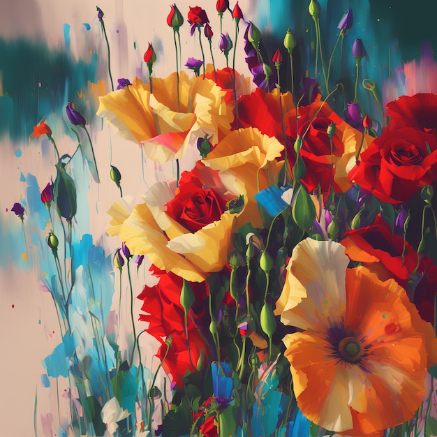 A painting of a bouquet of flowers with the word love on it.