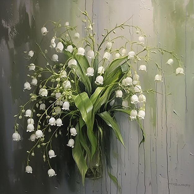 Photo a painting of a bouquet of white flowers with green leaves