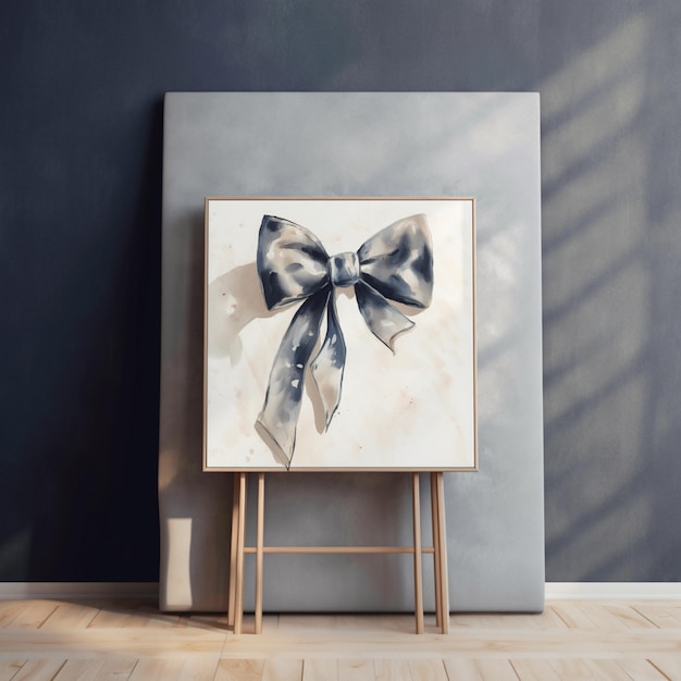 painting of a bow on a canvas on a wooden easel generative ai