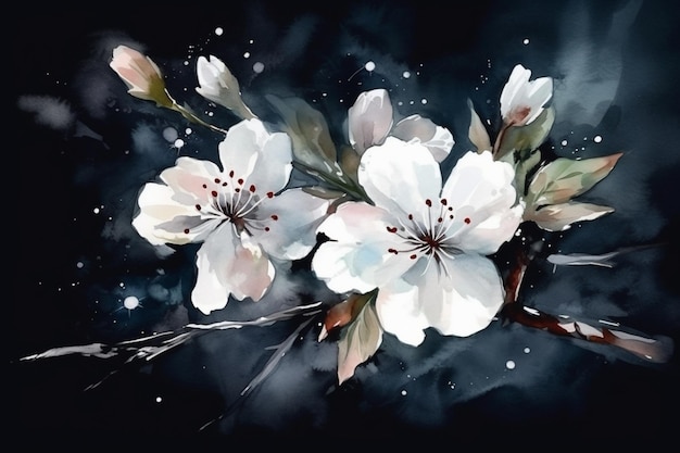 A painting of a branch of cherry blossoms