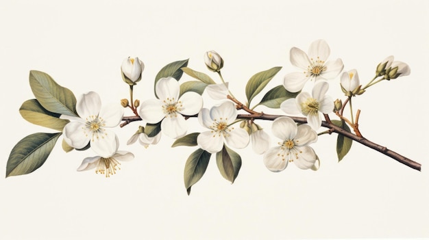 A painting of a branch of a flowering tree.