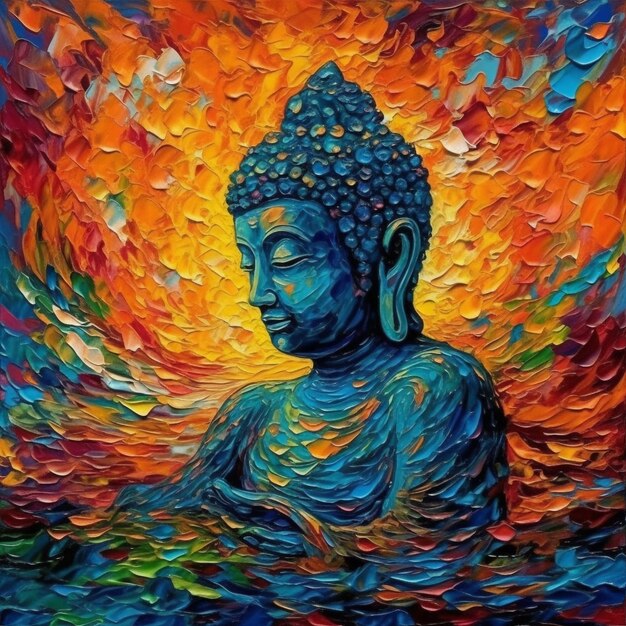 a painting of a buddha with the word buddha on it