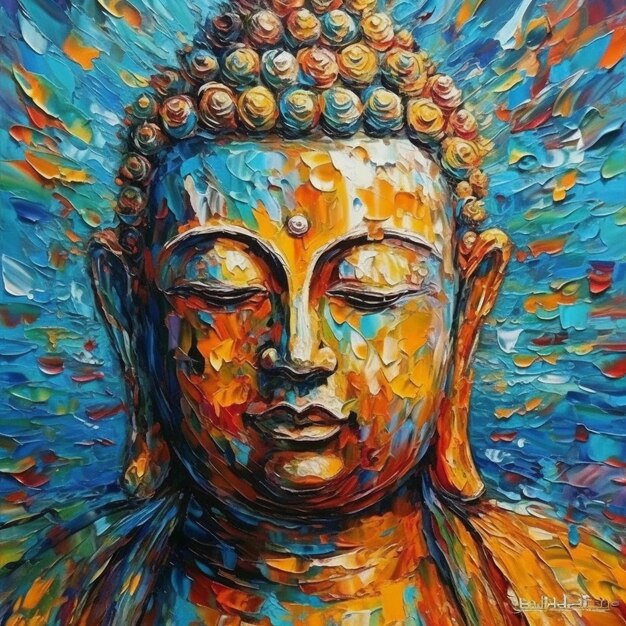 a painting of a buddha with the word buddha on it