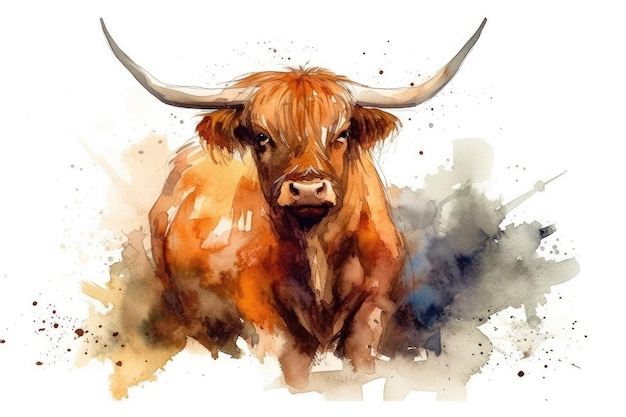 A painting of a bull with horns and a big horn.