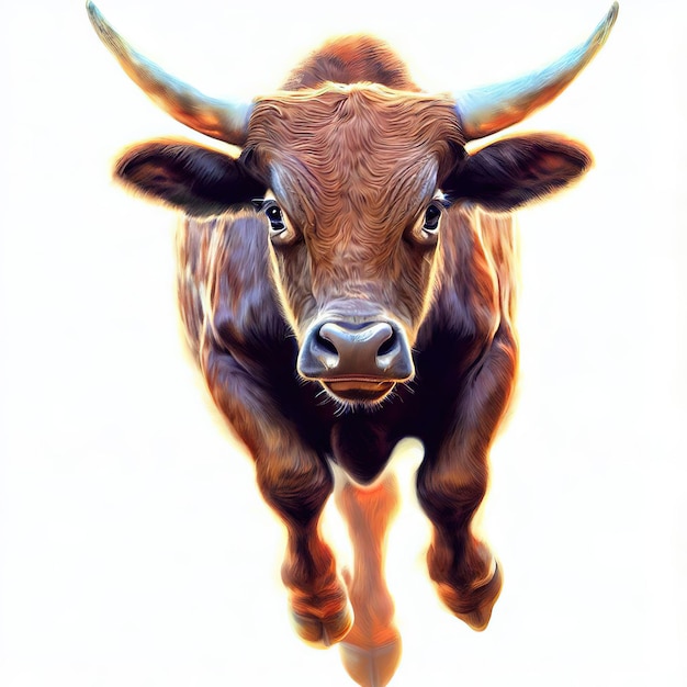 A painting of a bull with horns and horns.