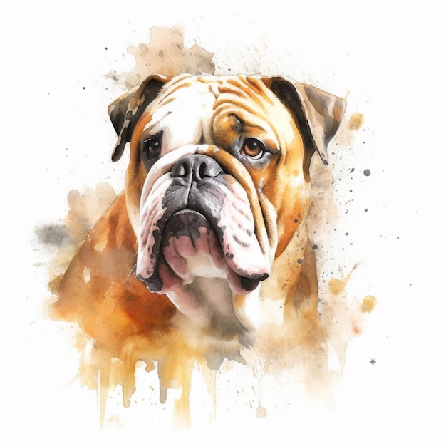 Painting of a bulldog dog with a white background generative ai