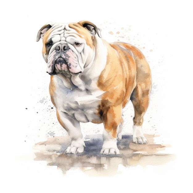 Painting of a bulldog standing on a white surface with a white background generative ai