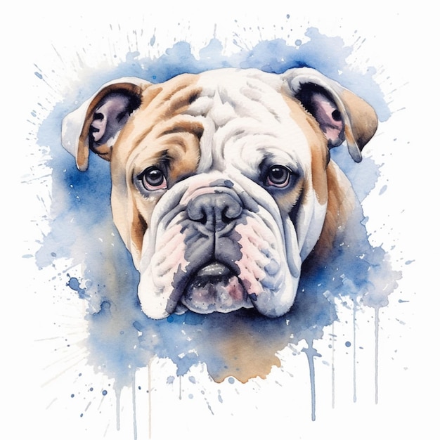 Painting of a bulldog with a blue background generative ai